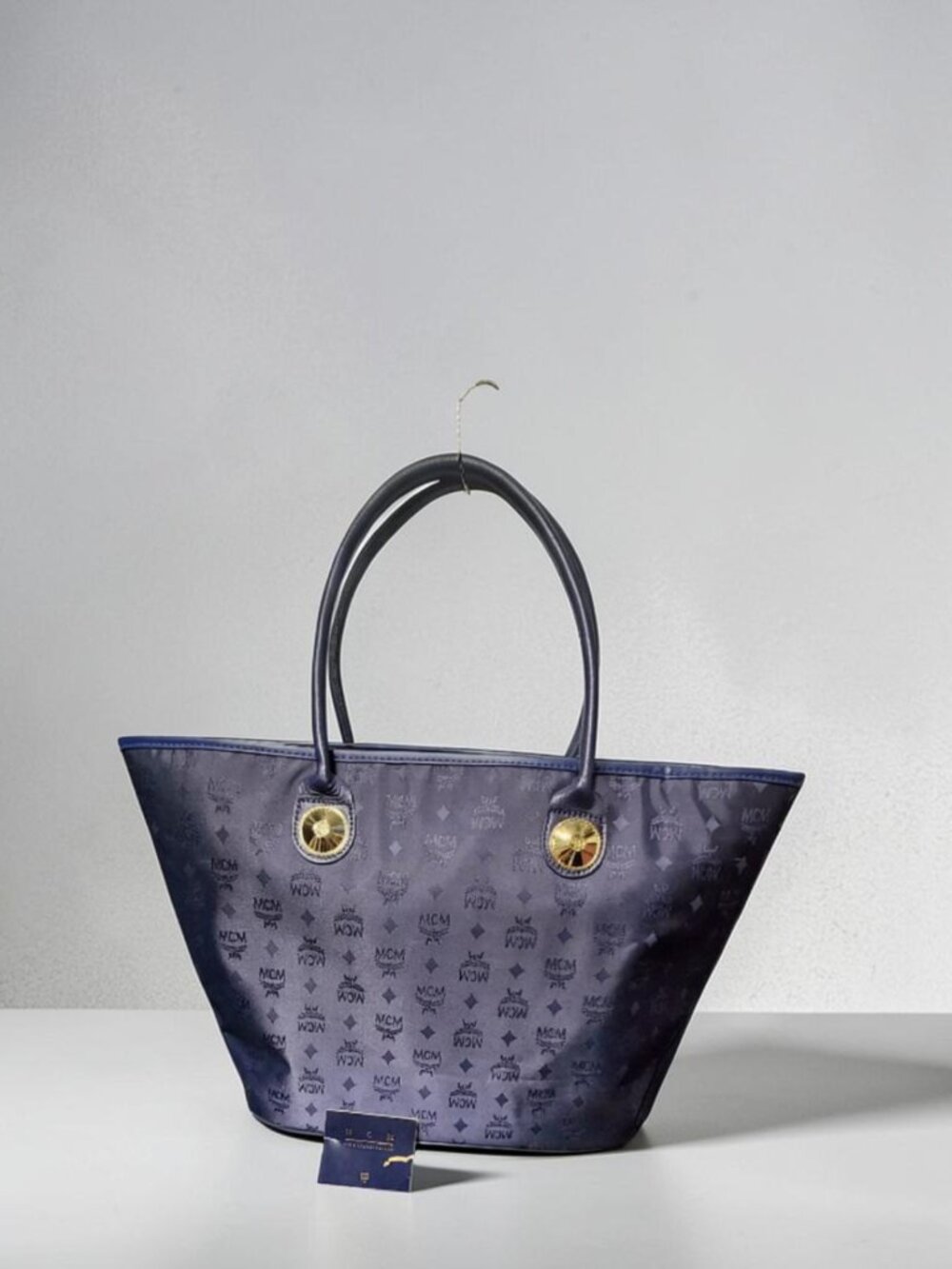 Vintage MCM Saphir Visetos Shopper Tote Made in Germany Navy Blue